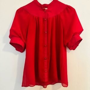 Anthropologie Maeve Red Blouse Puffy Sleeves